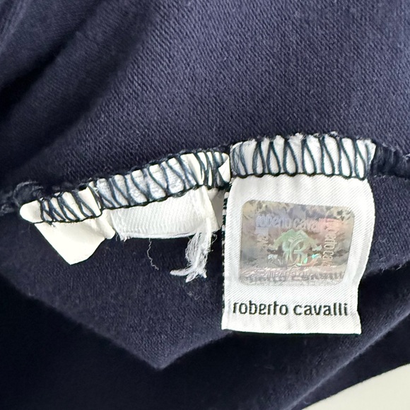 Roberto Cavalli Navy RC Monogram Logo Stretch T Shirt M Italy Baroque Graphic - Picture 10 of 14